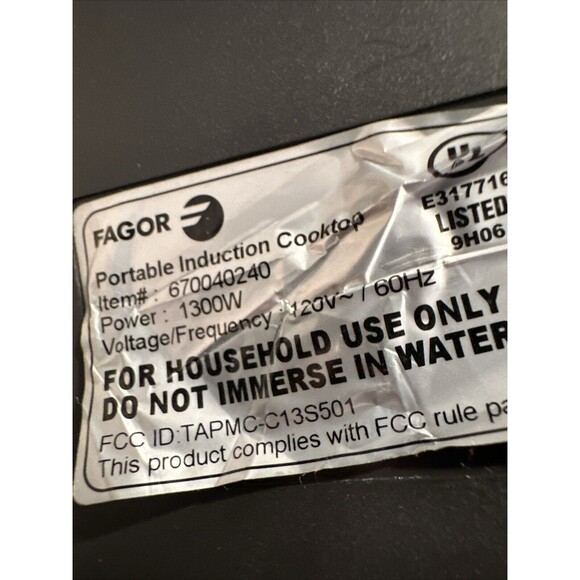 FAGOR Portable Induction 1300 Watts Cooktop Model 670040240 UL Approved 110 Volt - Picture 8 of 8